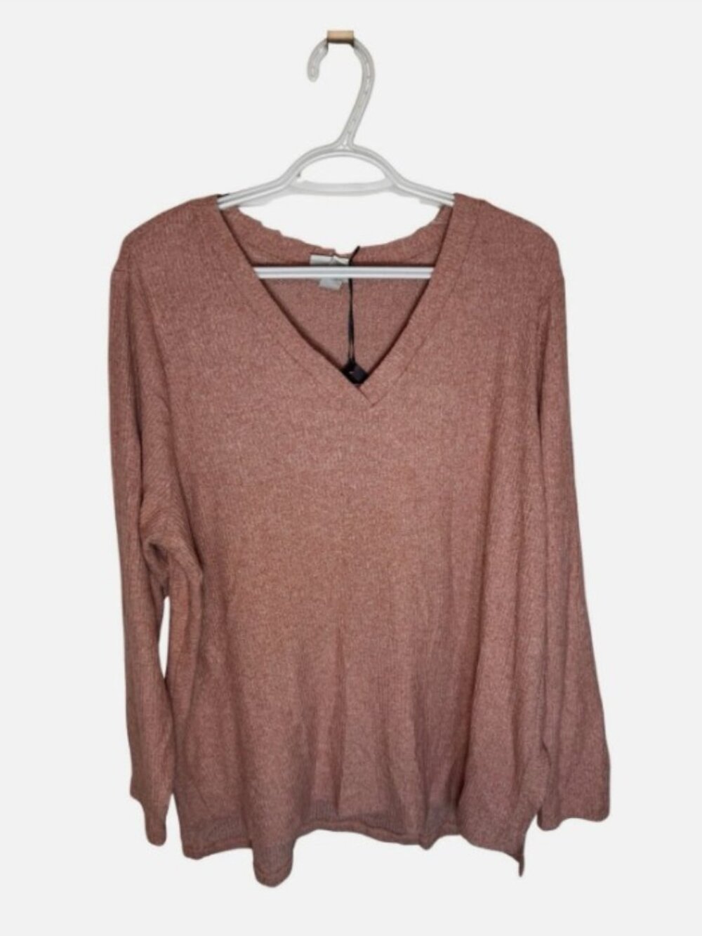 Ava & Viv Long Sleeved Plus 1X Pink Pullover/Light Sweater with Hip Slits